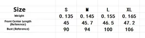 Size chart for halter top showing weight and bust measurements from S to XL