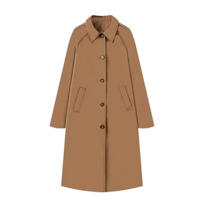 Close-up of classic lapel and single-breasted buttons on khaki mid-length trench coat