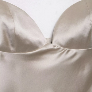 Elegant champagne satin camisole top for women with sweetheart neckline and silk texture