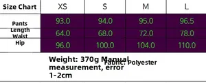 Detailed size chart for women's casual joggers showing length, waist, and hip dimensions