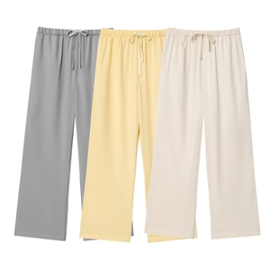 Women's Casual Wide Leg Pants Elastic Waist Drawstring Straight Trousers Solid Color Loose Joggers Streetwear Bottoms