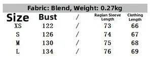 Detailed size chart for lantern sleeve blouse with fabric and measurement info