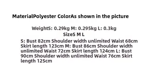 Size chart showing bust and length measurements for this slim fit halter neck dress