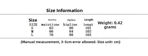 Detailed size chart for women's solid color top and bodycon skirt set in S, M, and L