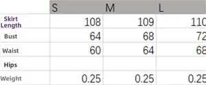 Detailed size chart for women's slim fit dress including length, bust, waist measurements