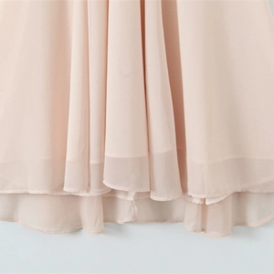 Slim fit halter V-neck dress featuring elegant double-layered chiffon hem details