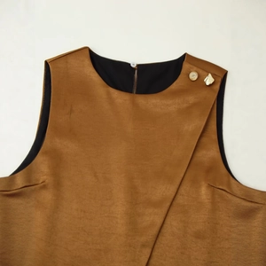 Women's 2025 brown asymmetric sleeveless vest top with double gold decorative buttons