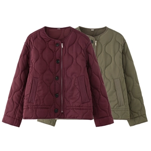 Damen Casual Zwiebel Gesteppte Jacke Leichte Rundhalsausschnitt Puffer Mantel Warme Reißverschluss Outwear Mit Tasten Tasche