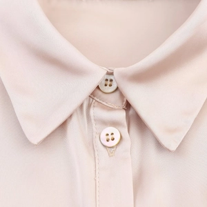 Elegant champagne satin shirt for women with silk texture and classic collar detail