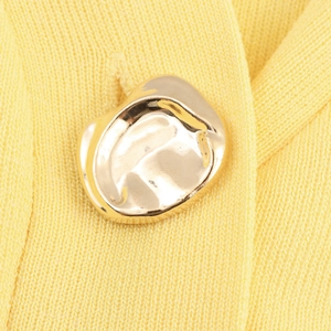 French style yellow knit cardigan featuring irregular textured gold metal buttons