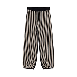 Women Casual Striped Knit Outfits Henley Neck Half Sleeve Top Elastic Waist Drawstring Jogger Trousers Streetwear Apparel