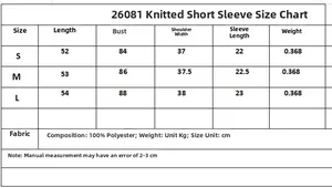 Detailed size guide table for women's knitted short sleeve jacket showing S M L dimensions