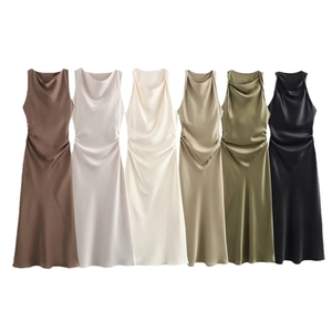 Satin cowl neck midi dress for women featuring sleeveless backless design in six colors