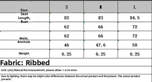 Detailed size chart for women's rib-knit dress showing length, bust, and waist in CM