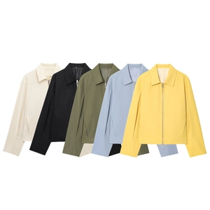 Women Turn-down Collar Zipper Jacket Long Sleeve Solid Color Outerwear Casual Baseball Uniform Autumn Streetwear Fashion Coat