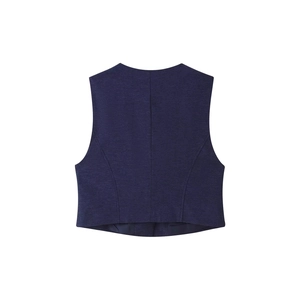 Vue arrière d'un gilet sans manches bleu marine ajusté avec texture de tissu gaufrée