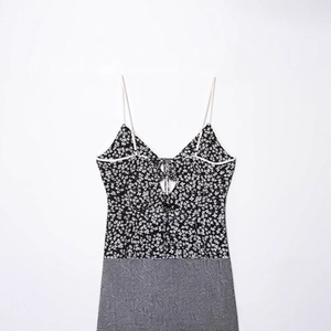 French style floral slip dress with waist cut-out and lace-up detail for summer