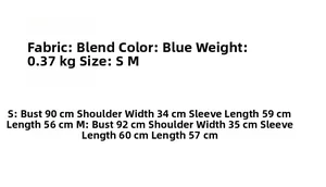 Size chart for French style hollow knit cardigan and skirt set in blue blended fabric