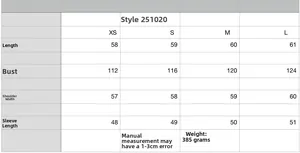 Detailed size chart with measurements for the short padded button-up jacket for women