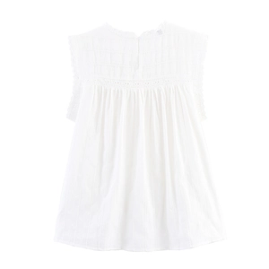 White sleeveless cotton top for women with round neck and elegant lace ruffles