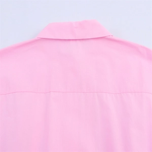 Pink poplin midi dress with long sleeves and detailed back yoke stitching for women