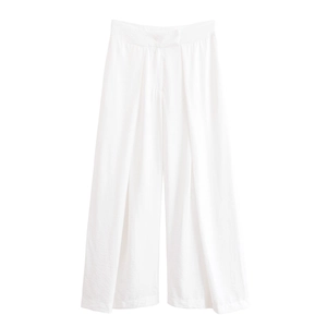 Pantalon Femme Décontracté Uni Blanc Jambe Large Taille Haute Coupe Ample Jupe-culotte Longue Streetwear Mode Européenne