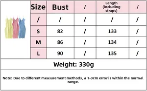 Detailed size chart for summer pleated camisole dress showing bust and length in cm