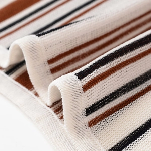 Linen blend V-neck knitwear featuring a classic horizontal striped pattern in brown and black