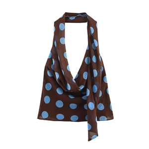 Haut licou à pois marron et bleu clair pour femmes style de mode d'été tendance