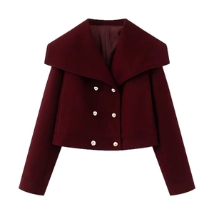 Damen Jacke in Weinrot aus Wollmischung mit großem Matrosenkragen und Goldknöpfen