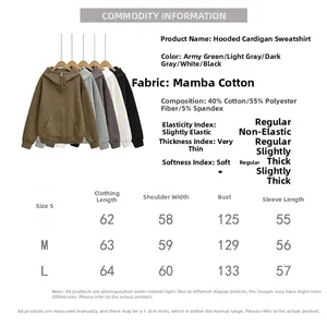 Tableau des tailles pour sweat à capuche femme avec mesures S, M, L et composition
