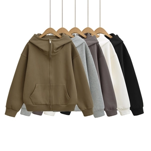 Sweat-shirt à Capuche Zippé Décontracté pour Femmes Mélange de Coton Coupe Large Veste Manches Longues Couleur Unie Automne Hiver