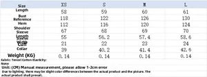 Detailed size guide table for women's draped high neck long sleeve top with measurements