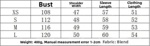 Size guide table for women's short jacket showing chest and sleeve measurements