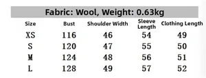 Size chart for women's bomber jacket with bust, shoulder and length measurements