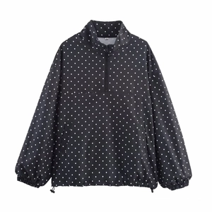 Giacca da Donna Casual a Pois con Mezza Zip Collo Rialzato Ampia Manica Lunga Coulisse sul Fondo Antivento Capispalla Top