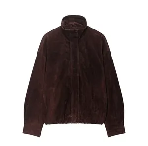 Giacca da Donna Casual in Finta Pelle Scamosciata Collo Alto Vestibilità Larga Manica Lunga Cappotto con Cerniera Streetwear Autunno