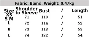 Detailed size chart for women's short windbreaker jacket with fabric and weight info