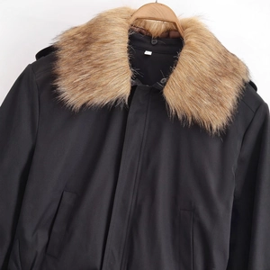 Men's black windproof parka jacket featuring a prominent brown faux fur collar