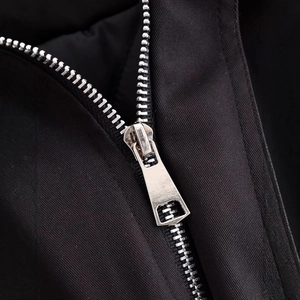 Women's 2025 autumn fashion jacket with premium silver metal zipper and black rib fabric