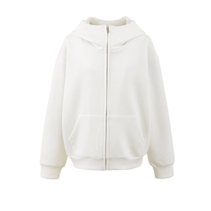 Sweat à capuche blanc zippé surdimensionné avec poches kangourou et poignets côtelés chic