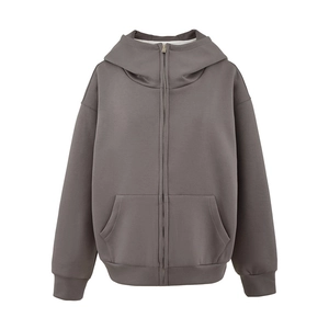 Veste à capuche zippée pour femme, couleur unie, coupe ample avec épaules tombantes