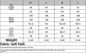 Detailed size chart for the fashion trench coat featuring measurements from XS to L