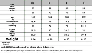 Detailed size chart for autumn fashion shorts with measurements in CM for XS to L sizes