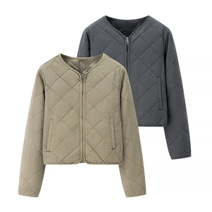 Giacca Trapuntata a Rombi da Donna Cappotto Leggero Girocollo con Cerniera Imbottito Casual Corto Autunno Inverno