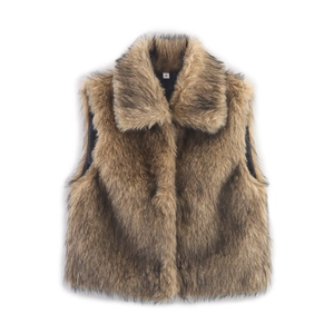 Gilet in pelliccia sintetica marrone da donna taglia S con ampio risvolto senza maniche