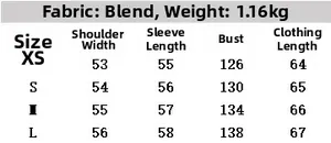 Detailed size chart for women's suede leather jacket featuring XS to L dimensions