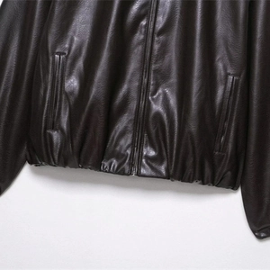 Women's American vintage faux leather flight jacket with zipper and elasticated hem details