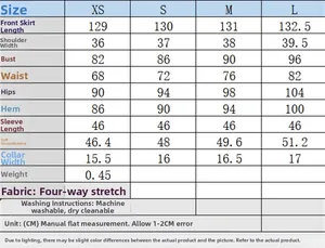 Detailed size chart for the elegant maxi dress showing measurements from XS to L