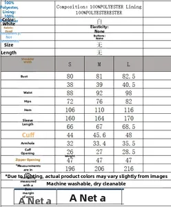 Size chart for white polyester tiered ruffle dress with measurements in centimeters